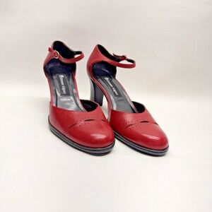 VTG Etienne Aigner Classic Red Leather Ankle Strap Heels 7.5M